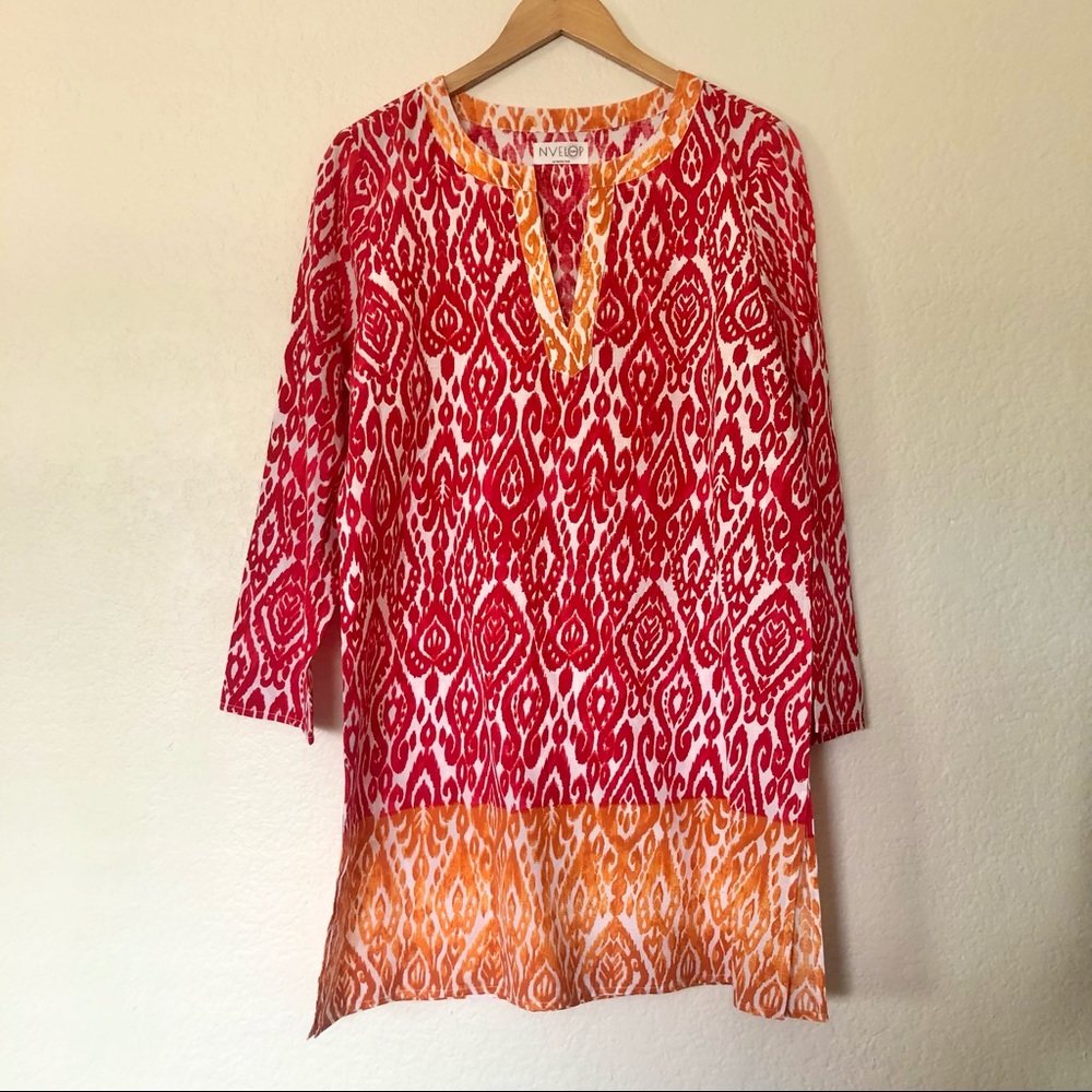 NVELOP Beach Coverup Red Orange Dress 100% Cotton